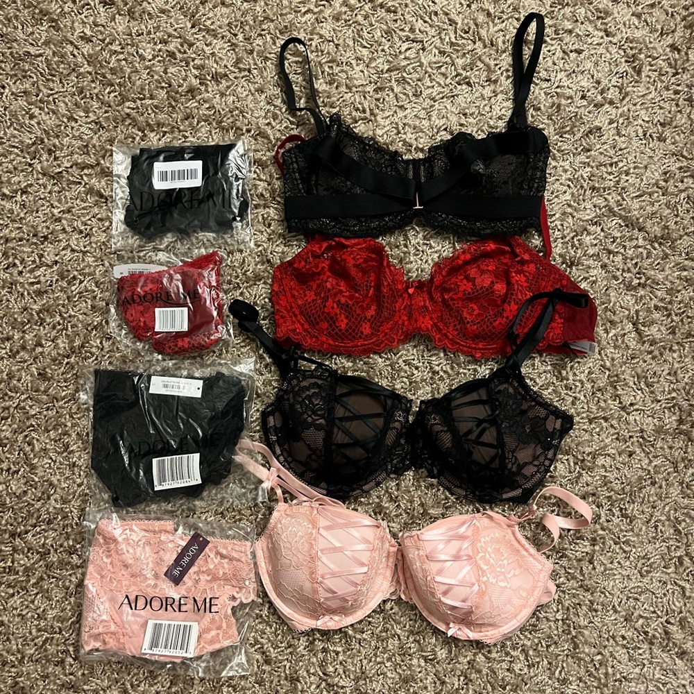 Brand new set of 4 Adore Me 32ddd bra and panty set